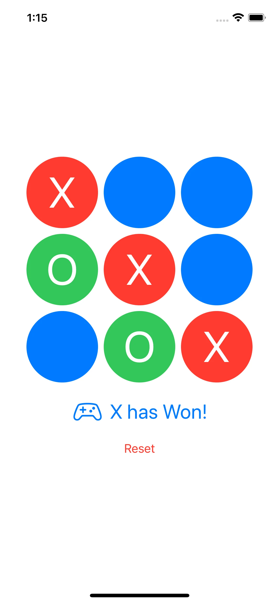 TicTacToe game winning state with victory highlight